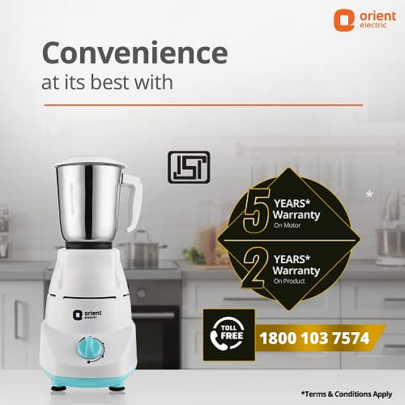 Orient Electric 500W mixer grinder Kitchen Kraft 500 MGKK50B3 with 3 SS jars Longer life balanced coil motor