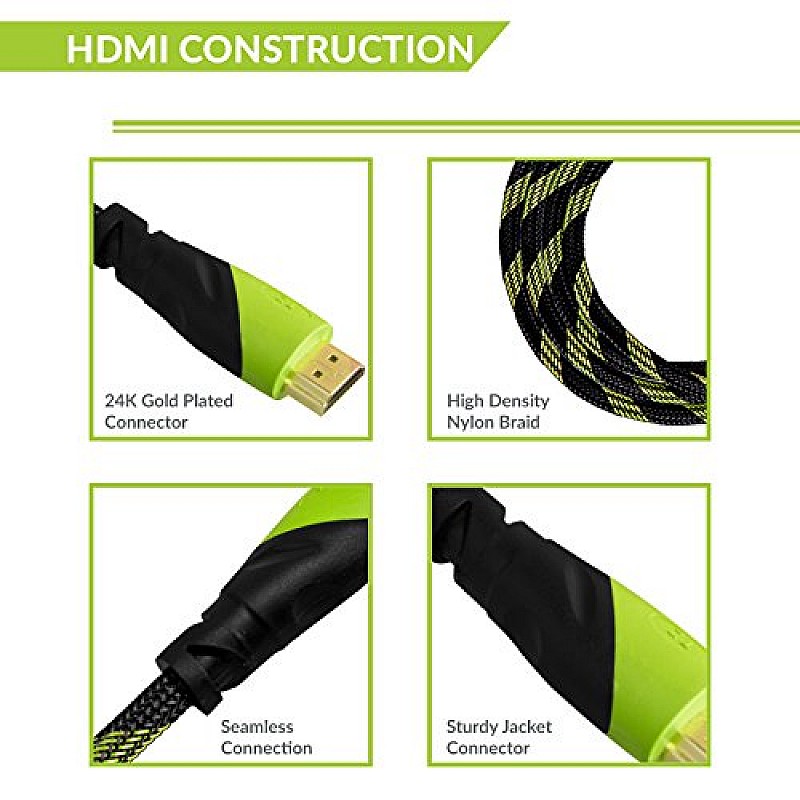 TIZUM HDMI Aura Gold Plated Braided Cable 4K High Speed HDMI to HDMI Cable 10.2Gbps with Ethernet Support (5 Ft/ 1.5 M)