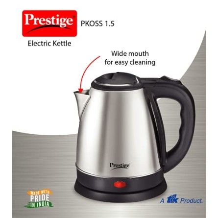 Prestige 1.5 Litres Electric Kettle (PKOSS 1.5) 1500W Silver Black Prestige 1.5 Litres Electric Kettle (PKOSS 1.5) 1500W Silver Black
