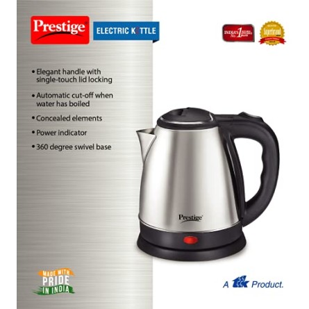 Prestige 1.5 Litres Electric Kettle (PKOSS 1.5) 1500W Silver Black Prestige 1.5 Litres Electric Kettle (PKOSS 1.5) 1500W Silver Black