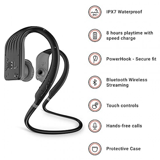 JBL Endurance Jump by Harman Sport Waterproof Bluetooth Wireless in Ear Earphones with One-Touch Remote with Mic (Black)