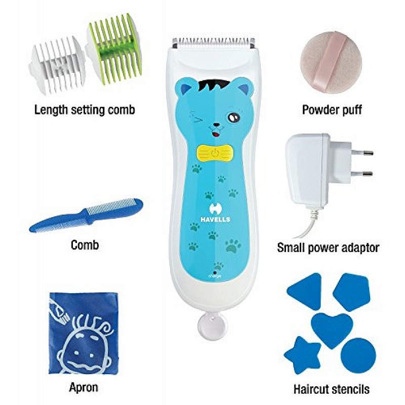 Havells Corded Electric BC1001 Rechargeable Baby Hair Clipper with hypoallergenic ceramic blade,  (Blue)