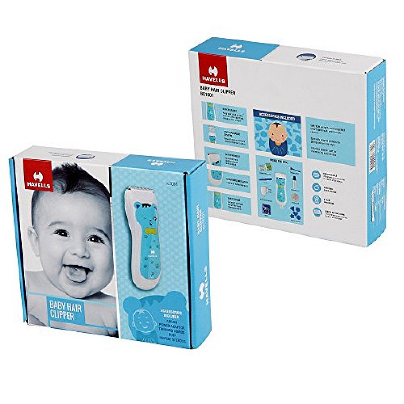 Havells Corded Electric BC1001 Rechargeable Baby Hair Clipper with hypoallergenic ceramic blade,  (Blue)