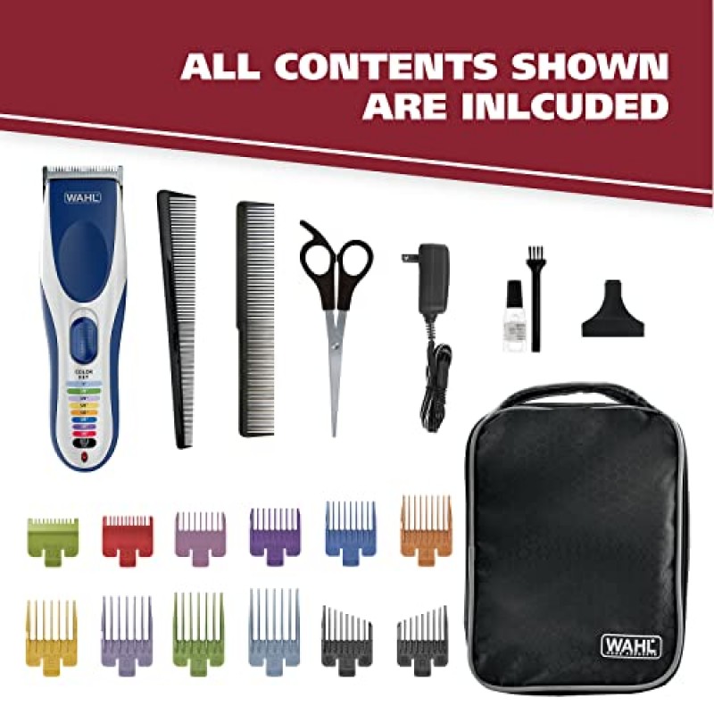 Wahl Clipper Color Pro Cordless Rechargeable Hair Trimmer, 20 pieces Hair Cutting Kit, Color Coded Guide Combs for Men, Kids and Babies (White) Wahl Clipper Color Pro Cordless Rechargeable Hair Trimmer, 20 pieces Hair Cutting Kit, Color Coded Guide Combs for Men, Kids and Babies (White)