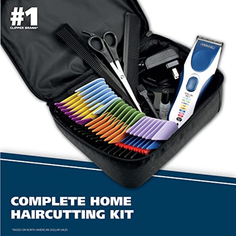 Wahl Clipper Color Pro Cordless Rechargeable Hair Trimmer, 20 pieces Hair Cutting Kit, Color Coded Guide Combs for Men, Kids and Babies (White) Wahl Clipper Color Pro Cordless Rechargeable Hair Trimmer, 20 pieces Hair Cutting Kit, Color Coded Guide Combs for Men, Kids and Babies (White)