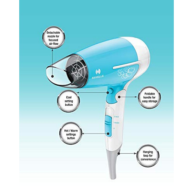 Havells  Hd3151 1200 Watts Foldable Hair Dryer 3 Heat Settings With Cool Shot  Heat Balance Technology 