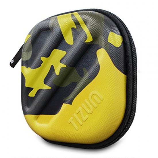 Tizum Earphone Carrying Case Multi Purpose Pocket Storage with Carabiner Hook Travel Organizer for Earphones (Camouflage Yellow)