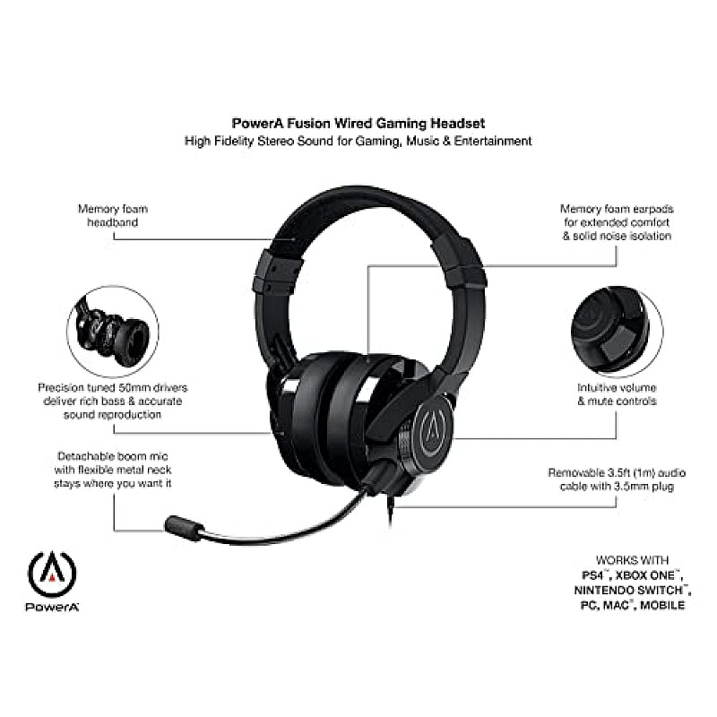 PowerA FUSION Wired Stereo Gaming Headset with Mic for PlayStation 4 Black