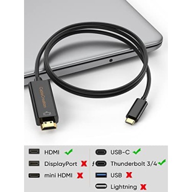 CableCreation USB C to HDMI Cable 6Feet, USB Type C to HDMI 4K@30Hz, Thunderbolt 3/4, Black CableCreation USB C to HDMI Cable 6Feet, USB Type C to HDMI 4K@30Hz, Thunderbolt 3/4, Black