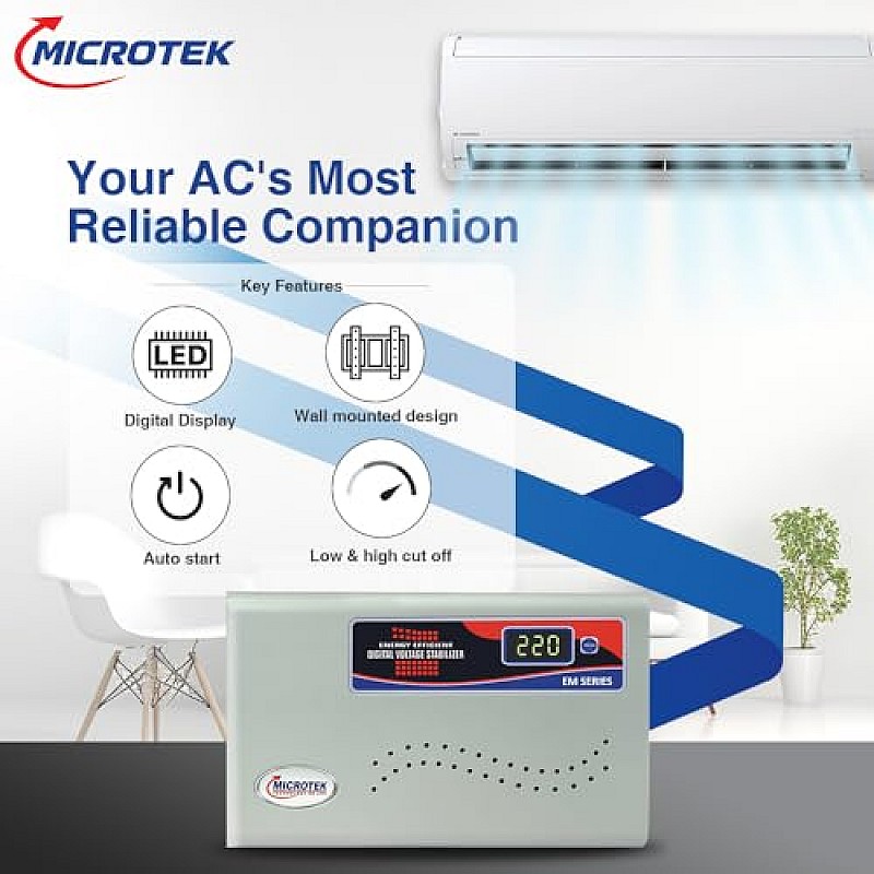 Microtek EM 4160+ Automatic Air Conditioners (A.C.) Voltage Stabilizer upto 1.5 Ton Working Power 160V-285V(Metalic Grey