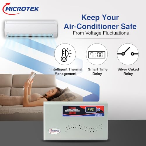 Microtek EM 4160+ Automatic Air Conditioners (A.C.) Voltage Stabilizer upto 1.5 Ton Working Power 160V-285V(Metalic Grey Microtek EM 4160+ Automatic Air Conditioners (A.C.) Voltage Stabilizer upto 1.5 Ton Working Power 160V-285V(Metalic Grey