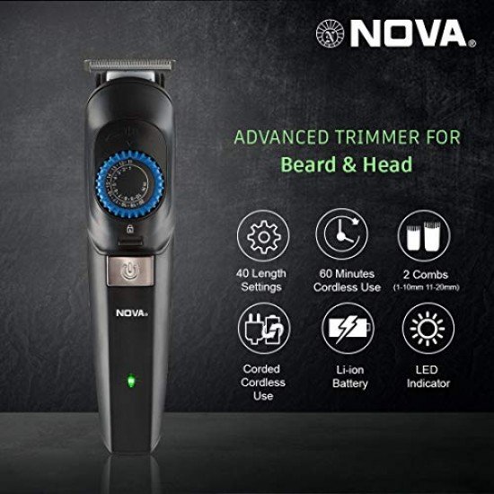 Nova Super Groom NG 1147 Multi-kit 60 Minutes Runtime Hair Trimmer for Men (Black)