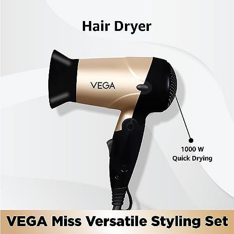 VEGA VHSS-03 Miss Versatile Styling Set Straightener, Curler & Dryer Gift Combo Black