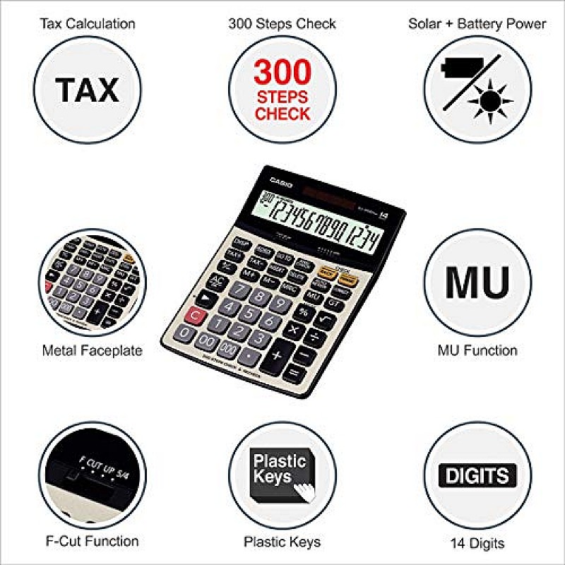 Casio DJ-240D Plus 300 Steps Check and Correct Premium Desktop Calculator with Metallic faceplate & Bigger Screen/Keys (14 Digit)