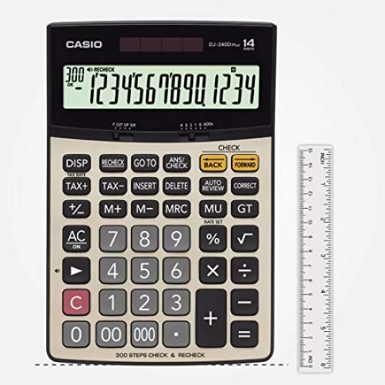Casio DJ-240D Plus 300 Steps Check and Correct Premium Desktop Calculator with Metallic faceplate & Bigger Screen/Keys (14 Digit)