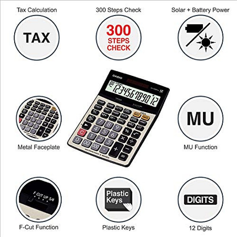 Casio DJ-240D Plus 300 Steps Check and Correct Premium Desktop Calculator with Metallic faceplate & Bigger Screen/Keys (14 Digit)