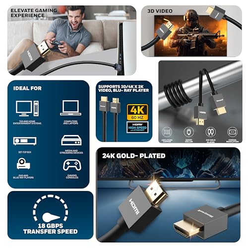 Honeywell HDMI Cable v2.0 with Ethernet, 3D/4K 60Hz Ultra HD Resolution, 2 Mtr, 18 GBPS Transmission Speed Honeywell HDMI Cable v2.0 with Ethernet, 3D/4K 60Hz Ultra HD Resolution, 2 Mtr, 18 GBPS Transmission Speed