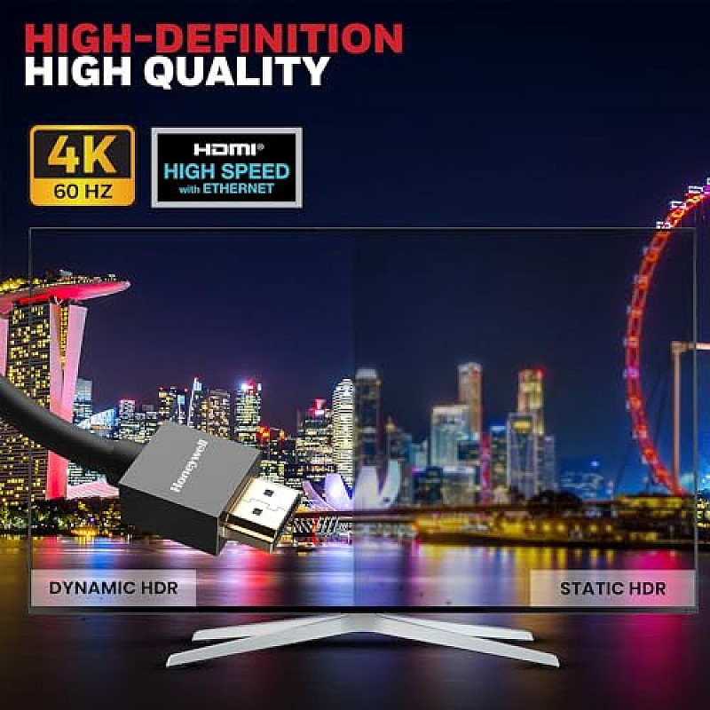 Honeywell HDMI Cable v2.0 with Ethernet, 3D/4K 60Hz Ultra HD Resolution, 2 Mtr, 18 GBPS Transmission Speed