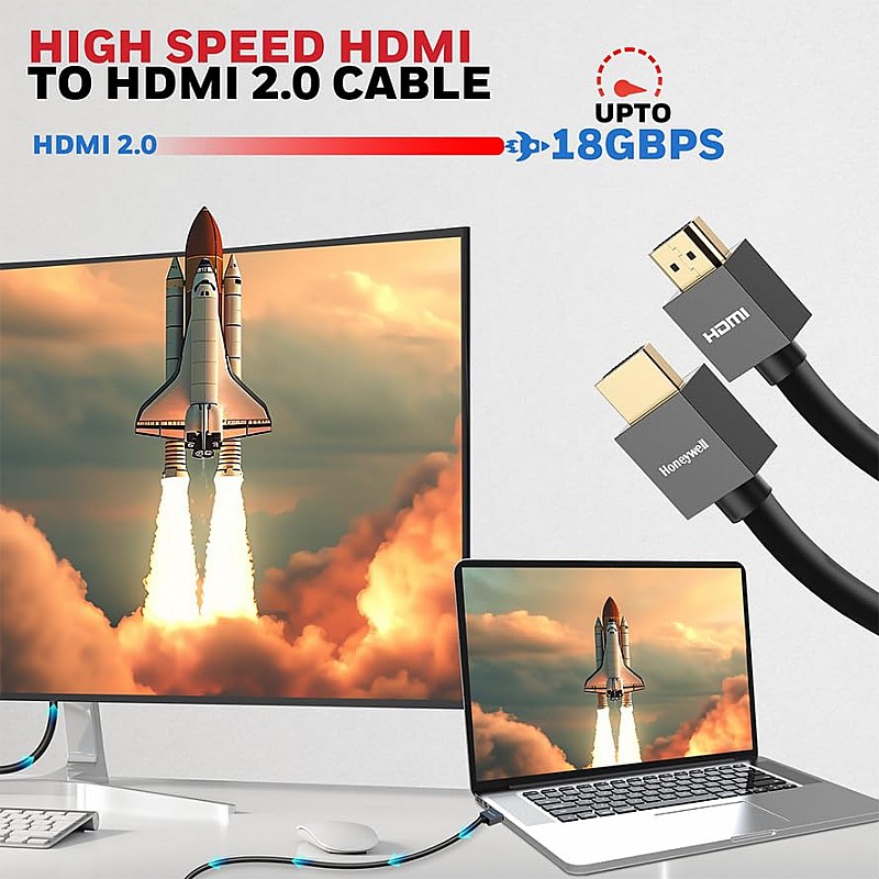 Honeywell HDMI Cable v2.0 with Ethernet, 3D/4K 60Hz Ultra HD Resolution, 2 Mtr, 18 GBPS Transmission Speed