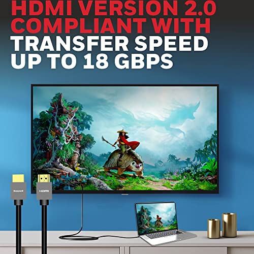 Honeywell High-Speed HDMI v2.0 Cable with Ethernet, 18 GBPS Transmission Speed, Supports 3D/4K@60Hz Ultra HD Resolution, - 3 Meter Honeywell High-Speed HDMI v2.0 Cable with Ethernet, 18 GBPS Transmission Speed, Supports 3D/4K@60Hz Ultra HD Resolution, - 3 Meter