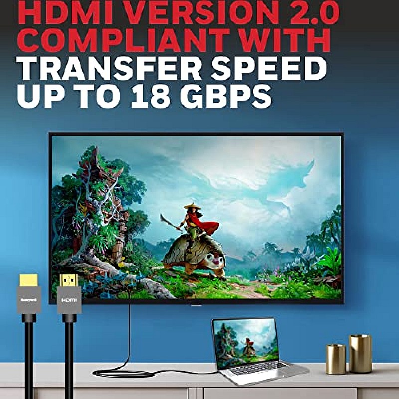 Honeywell High-Speed HDMI v2.0 Cable with Ethernet, 18 GBPS Transmission Speed, Supports 3D/4K@60Hz Ultra HD Resolution, - 3 Meter