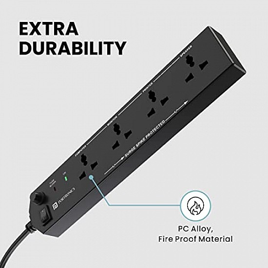 Portronics Power Plate II Extension Board - 1500W - 3 USB Ports, 3 Power Sockets, Overload Protection, Eco-Friendly, 2M Cord Length(Black)