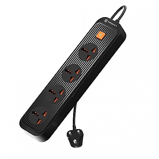 Portronics Power Plate II Extension Board - 1500W - 3 USB Ports, 3 Power Sockets, Overload Protection, Eco-Friendly, 2M Cord Length(Black)