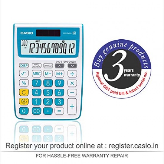 Casio MJ-12VCb-BU 300 Steps Check & Correct Colourful Desktop Calculator (Blue)