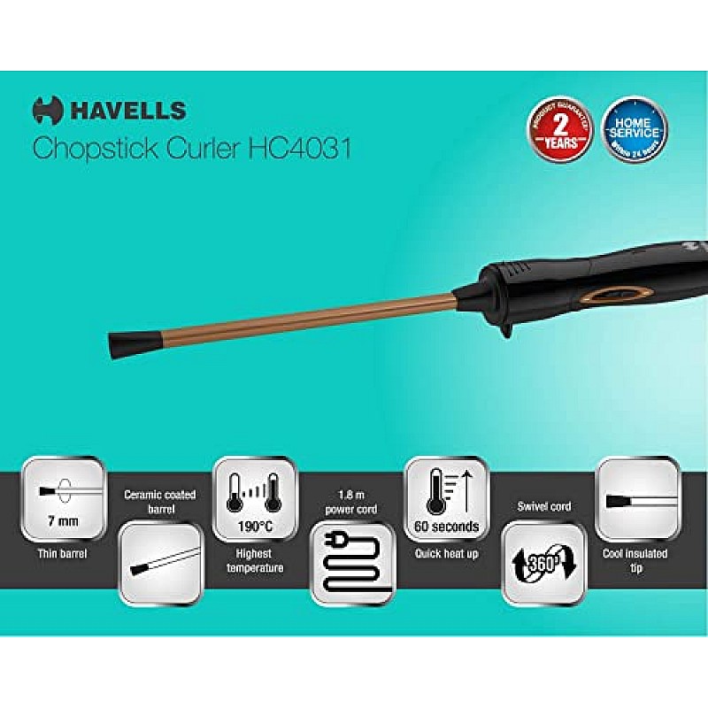 Havells HC4031 7 mm thin Chopstick Curler Black