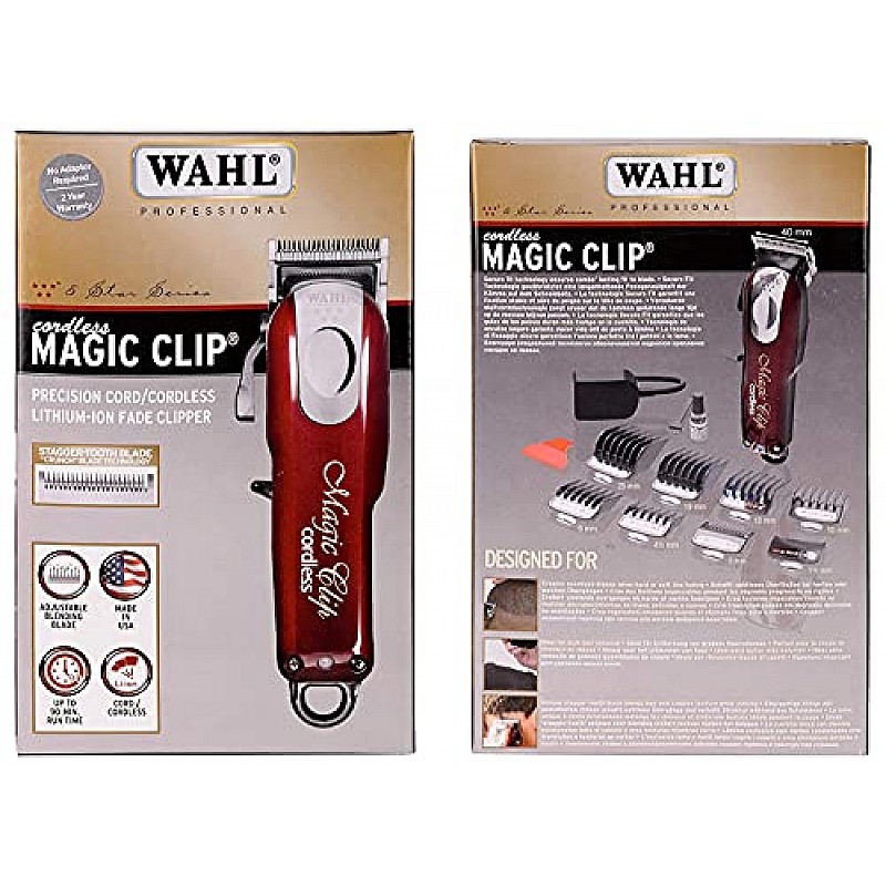 Wahl India 08148-324 Cord/Cordless India Professional Magic Clipper; 0.5-1.2 mm cutting lengths; 90 minute run time; Maroon