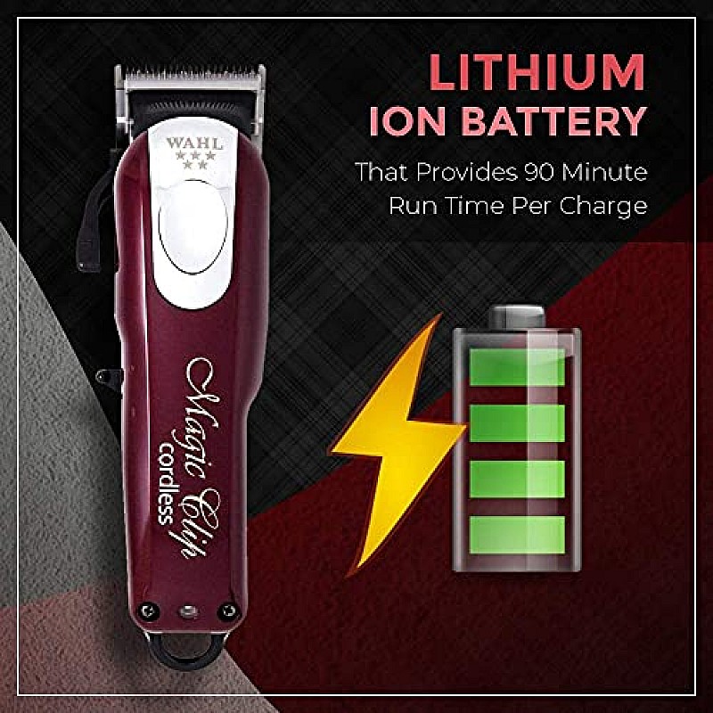 Wahl India 08148-324 Cord/Cordless India Professional Magic Clipper; 0.5-1.2 mm cutting lengths; 90 minute run time; Maroon