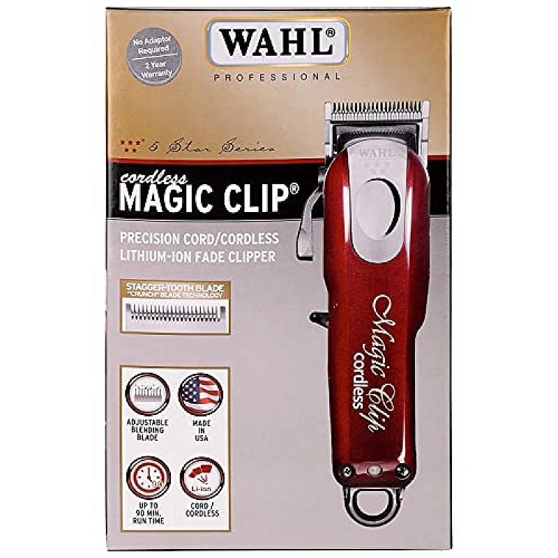 Wahl India 08148-324 Cord/Cordless India Professional Magic Clipper; 0.5-1.2 mm cutting lengths; 90 minute run time; Maroon