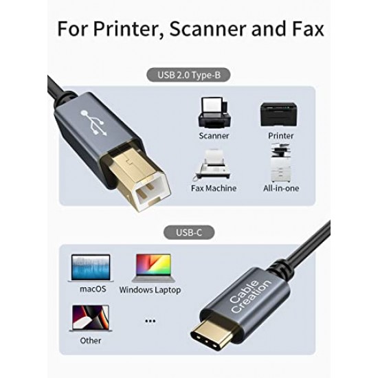 CableCreation USB B to USB C Printer Cable 6.6FT,USB C to USB B 2.0 Printer Cable
