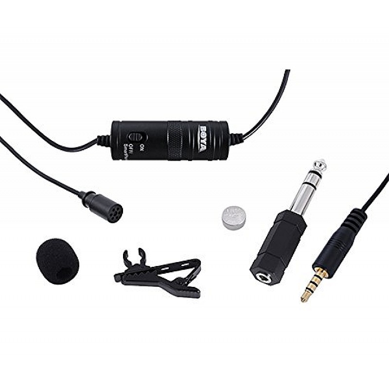 BOYA ByM1 Auxiliary Omnidirectional Lavalier Condenser Microphone with 20ft Audio Cable (Black)