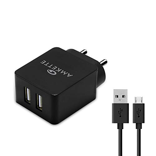 Amkette PowerPro Dual Port Wall Charger with 3.4A Smart Charging and Micro USB Cable for Android Devices (Black) Amkette PowerPro Dual Port Wall Charger with 3.4A Smart Charging and Micro USB Cable for Android Devices (Black)