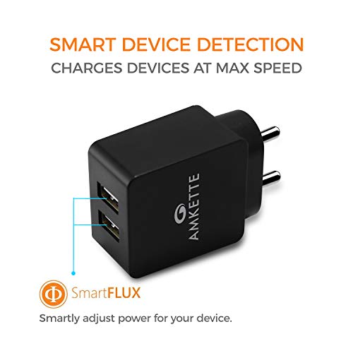 Amkette PowerPro Dual Port Wall Charger with 3.4A Smart Charging and Micro USB Cable for Android Devices (Black) Amkette PowerPro Dual Port Wall Charger with 3.4A Smart Charging and Micro USB Cable for Android Devices (Black)