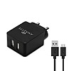 Amkette PowerPro Dual Port Wall Charger with 3.4A Smart Charging and Micro USB Cable for Android Devices (Black)