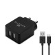Amkette PowerPro Dual Port Wall Charger with 3.4A Smart Charging and Micro USB Cable for Android Devices (Black)