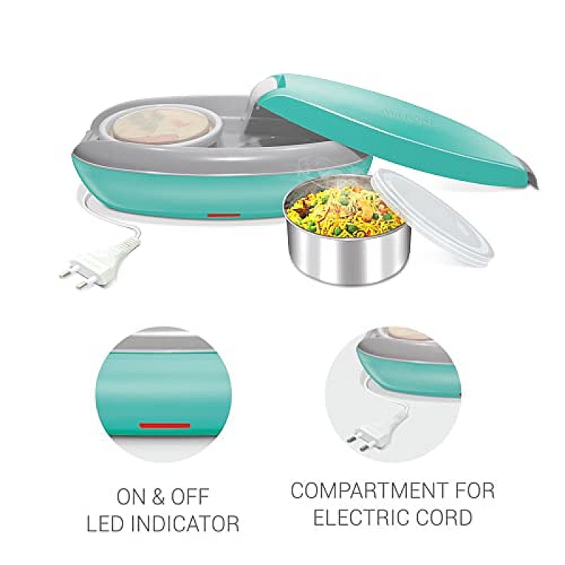 Milton Swiftron Stainless Steel electric Tiffin Box, 260ml/262mm,Aqua Green