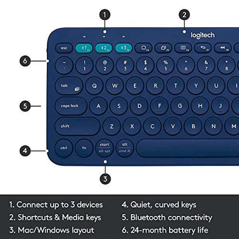 Logitech K380 Wireless Multi-Device Keyboard for Windows (Blue)