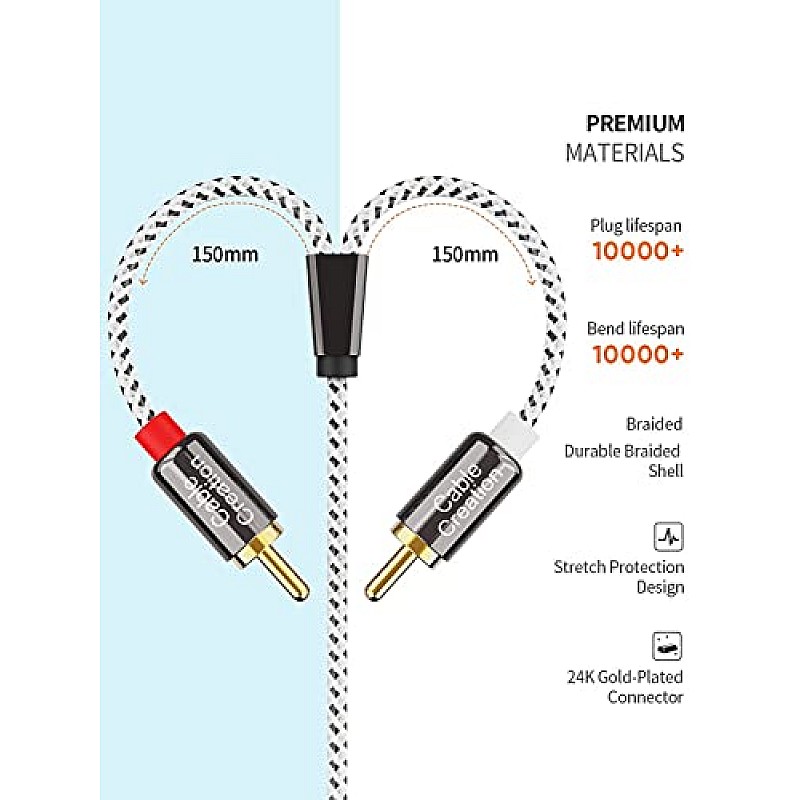 CableCreation 3.5mm to RCA Cable, Angle 3.5mm Male to 2RCA Male Auxiliary Stereo Audio Y Splitter Gold-Plated,1.6ft/0.5m