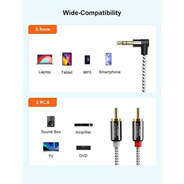 CableCreation 3.5mm to RCA Cable, Angle 3.5mm Male to 2RCA Male Auxiliary Stereo Audio Y Splitter Gold-Plated,1.6ft/0.5m CableCreation 3.5mm to RCA Cable, Angle 3.5mm Male to 2RCA Male Auxiliary Stereo Audio Y Splitter Gold-Plated,1.6ft/0.5m