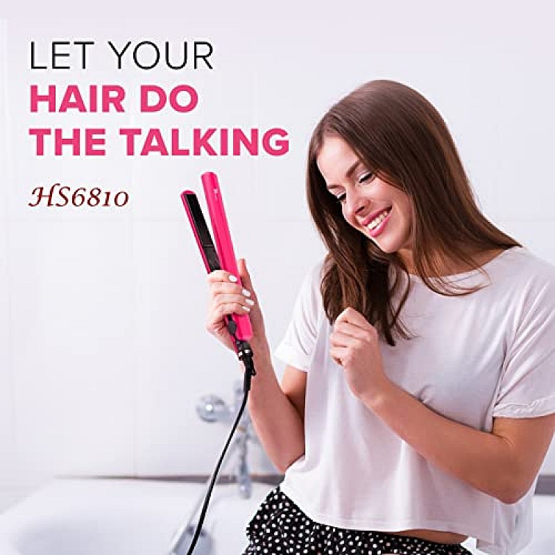 Syska Hair Straightener for Women, Ceramic Coated Plates,60 seconds Rapid Heating function, Heat Balance technology HS6810 Pink