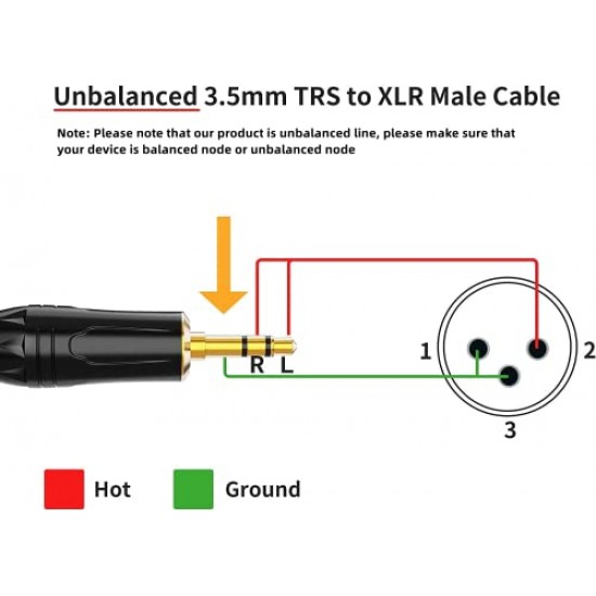 CableCreation 3.5mm to XLR Male, 3-Pole TRS Stereo Male to XLR Male Cable Compatible with iPhone, iPod, Tablet, Laptop and More, Black 10 Feet/3M