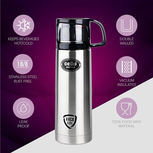 Cello Instyle Thermosteel Water Bottle, 500ml, Silver Cello Instyle Thermosteel Water Bottle, 500ml, Silver