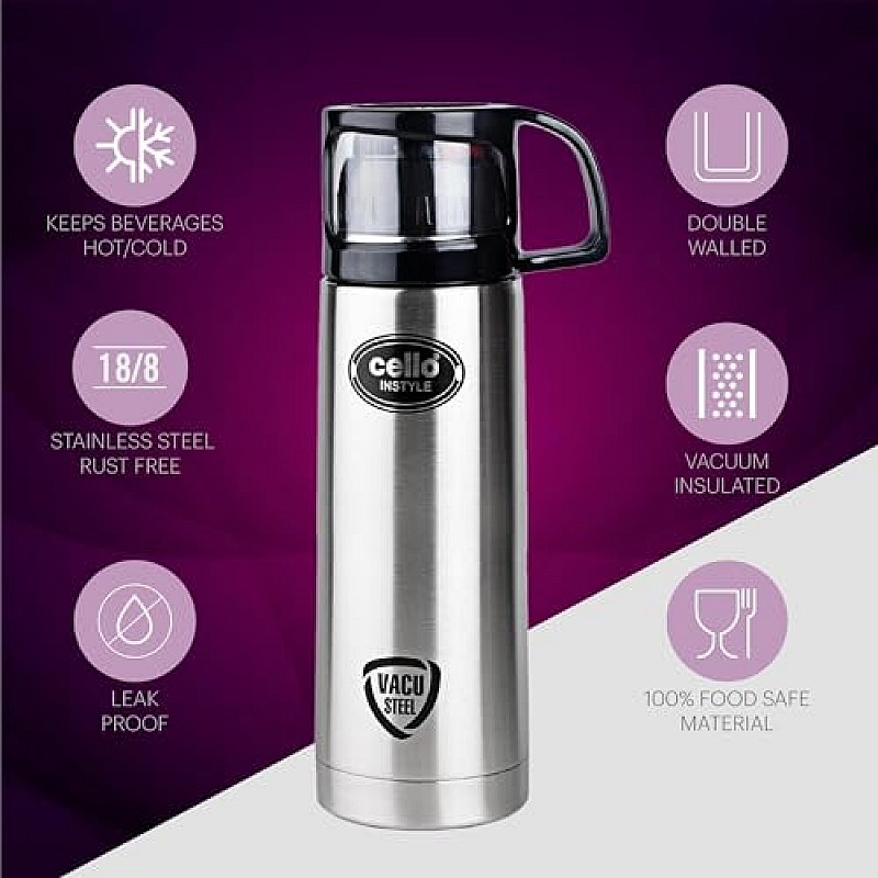 Cello Instyle Thermosteel Water Bottle, 500ml, Silver