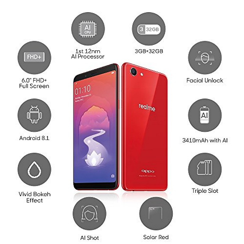 Realme 1 (Solar Red, 3RAM 32 GB Storage Refurbished