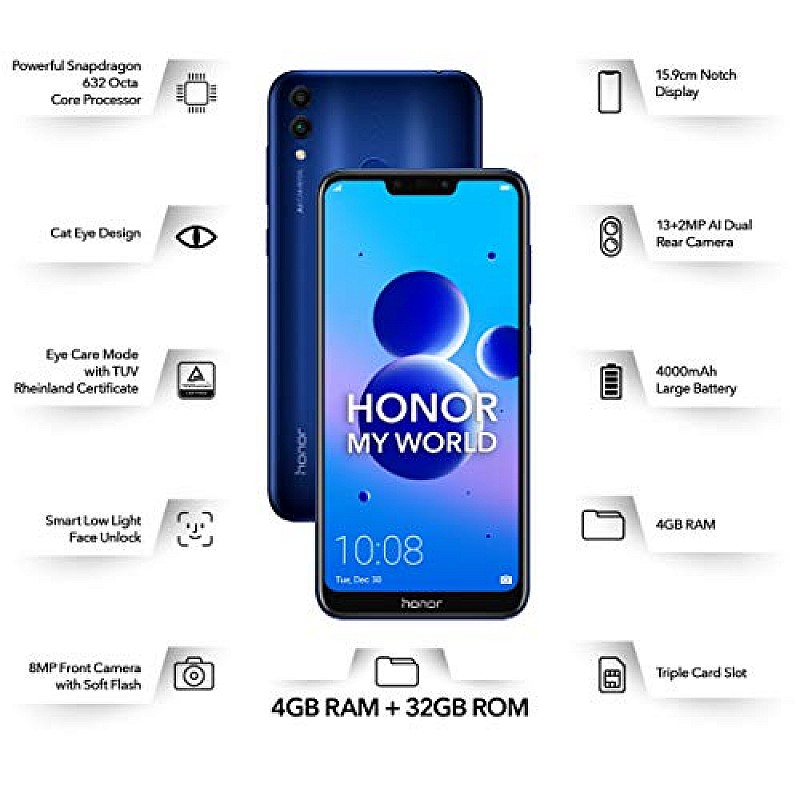 Honor 8C (Blue, 4GB RAM, 32GB Storage) Refurbished