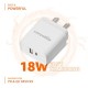 AmazonBasics 18W Dual Port USB Type C and USB Type A Fast Charging Wall Charger for Cellular Phones, Game White