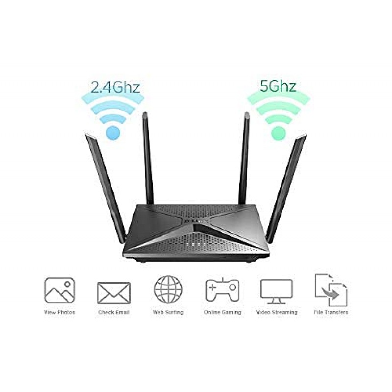 D-Link DIR-2150 AC2100 Mbps MU-MIMO Dual Band Wi-Fi Router, 5 Gigabit Ports, 4 External Antenna Black